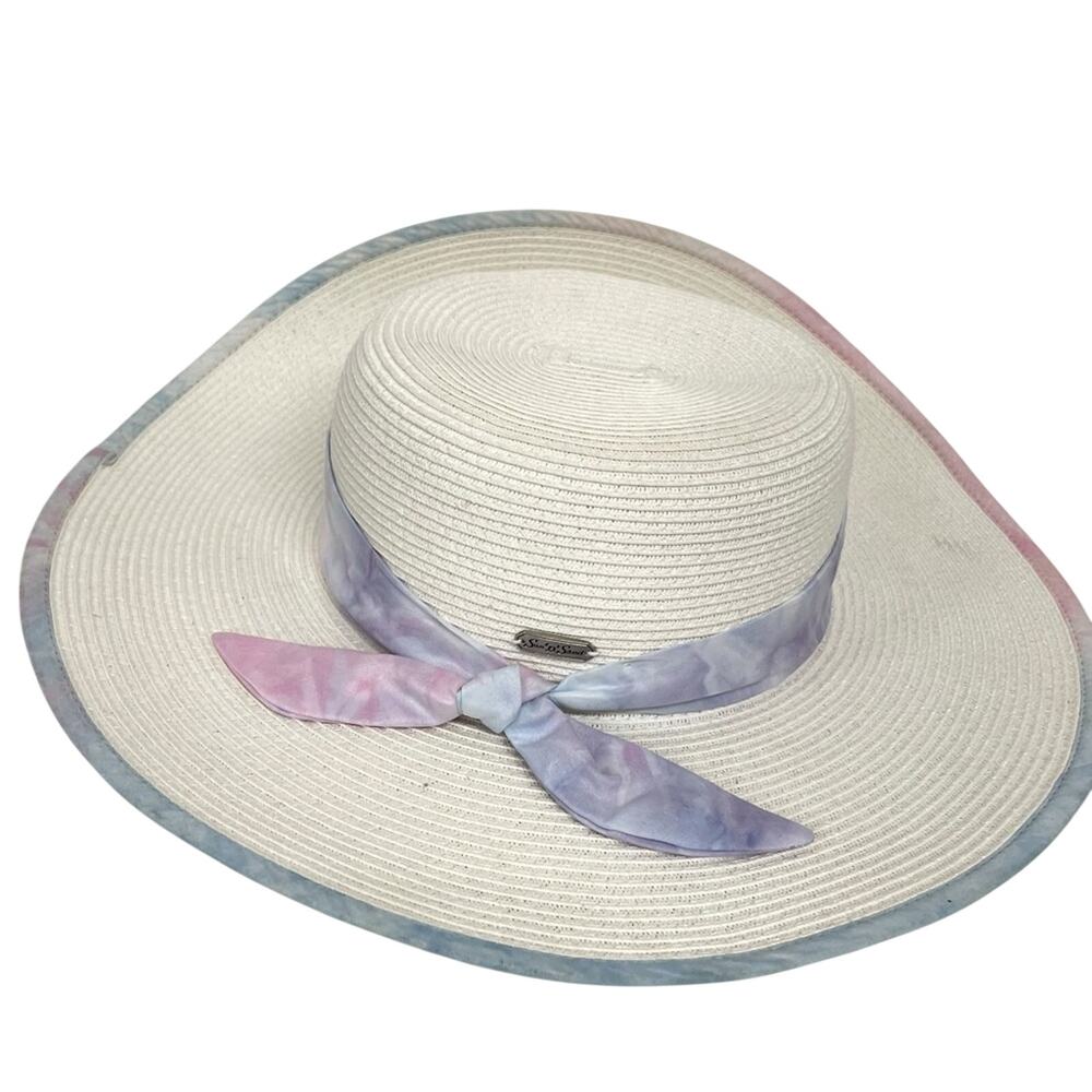 Sun and Sand Headwear White Wide Rim Sun Hat SPF 50 Purple Ribbon Beach